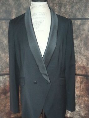 Catherine Malandrino Black Satin Shawl Collar Tuxedo Blazer